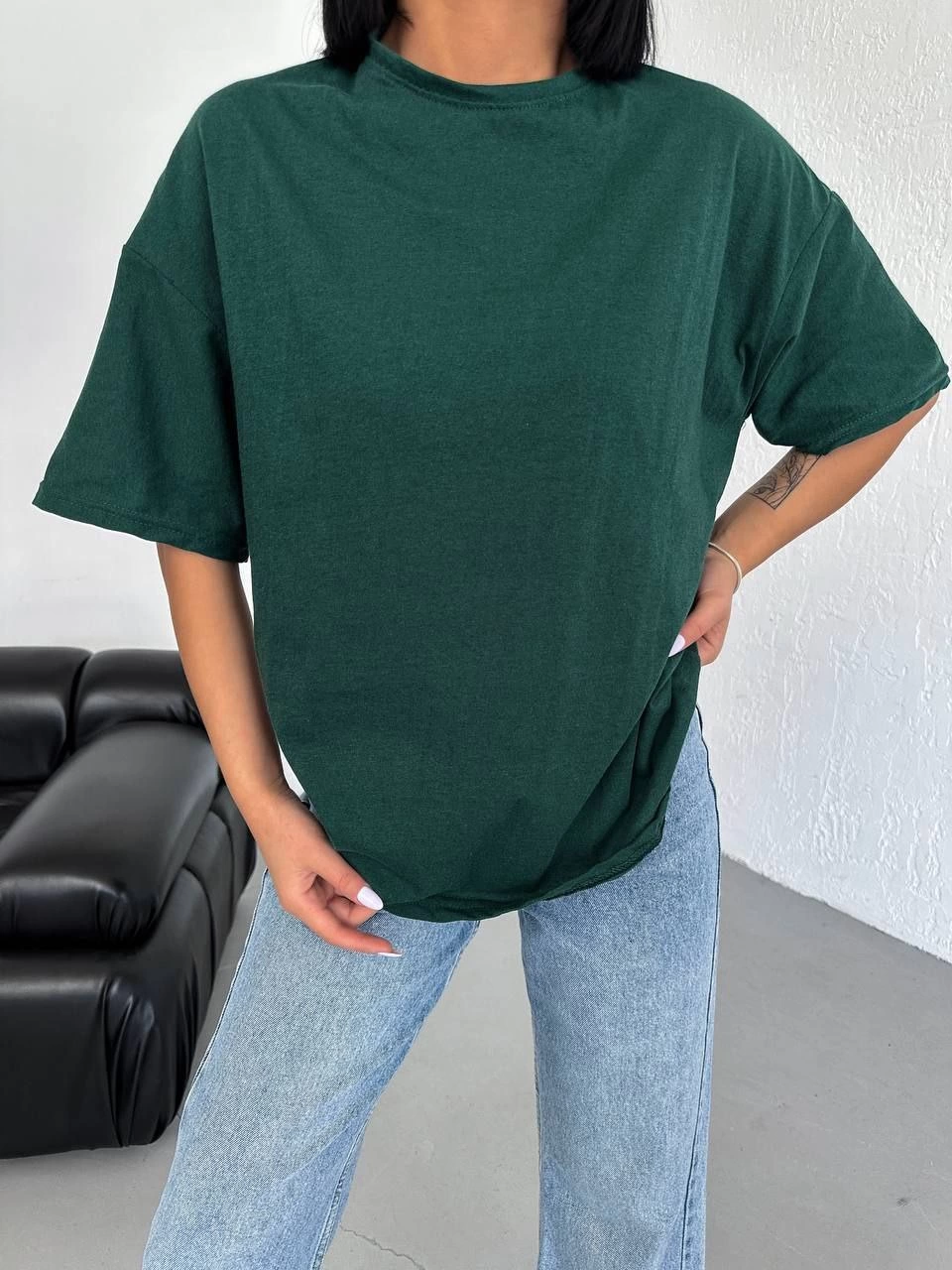 ASSEMA Kadın Düz T-Shirt Kısa Kol Bisiklet Yaka  Ovarsize Rahat Kalıp Günlük Tişört  - Haki