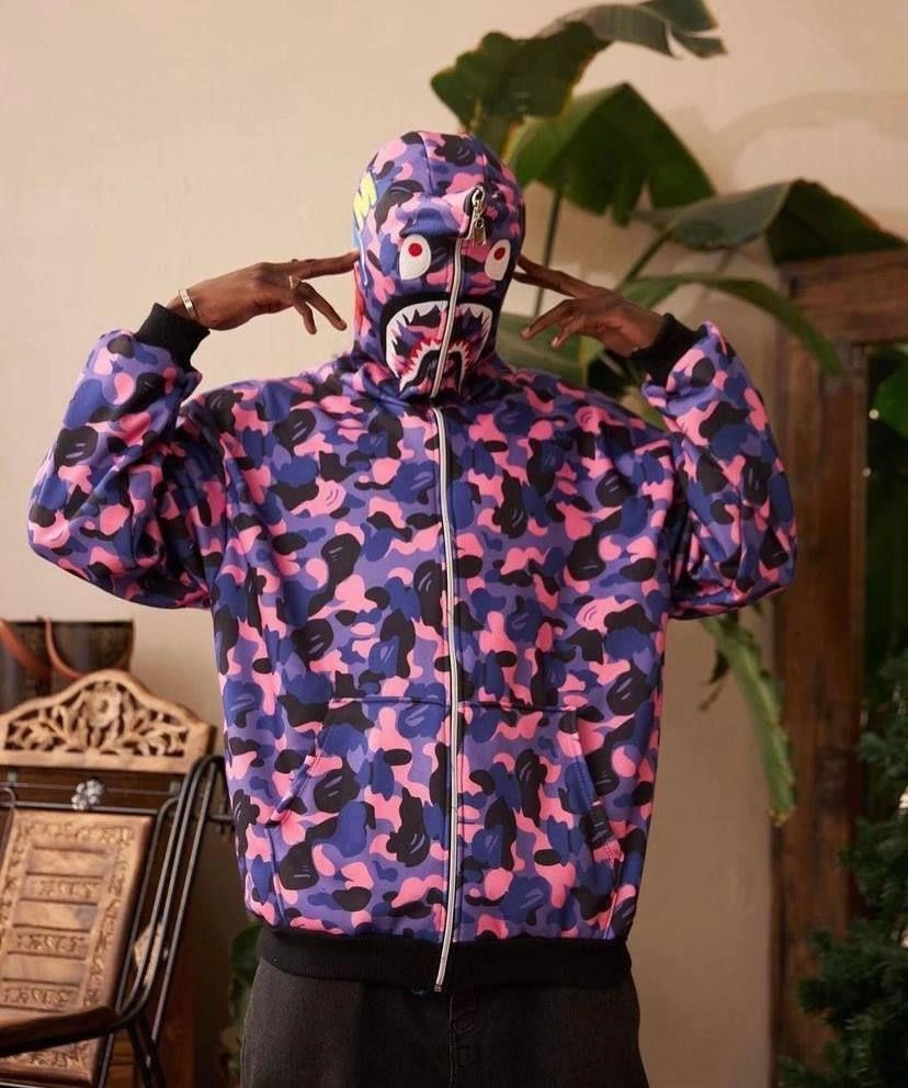 ASSEMA Unisex 2 İplik Bape Kapüşonu Fermuarlı Hırka - Mor