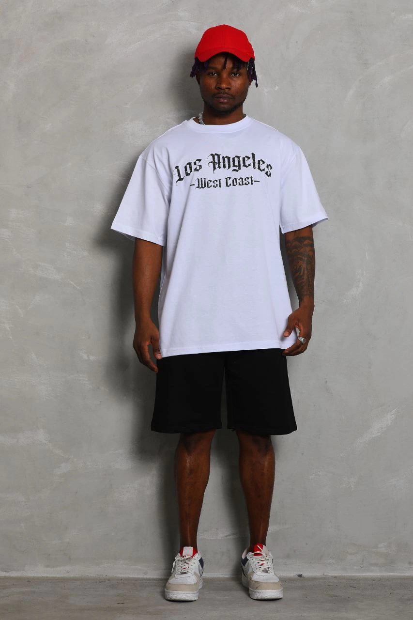ASSEMA Erkek Baskılı Tişort Kısa Kol Bisiklet Yaka Ovarsize T-Shirt -  Beyaz