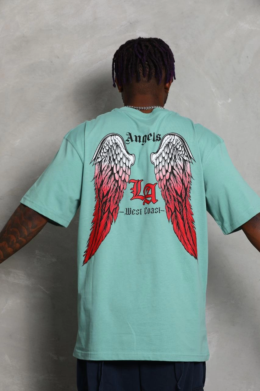 ASSEMA Unisex Oversize Baskılı Bisiklet Yaka T-Shirt - Mint Yeşili