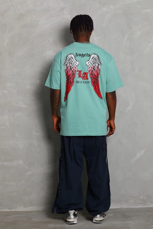 ASSEMA Unisex Oversize Baskılı Bisiklet Yaka T-Shirt - Mint Yeşili