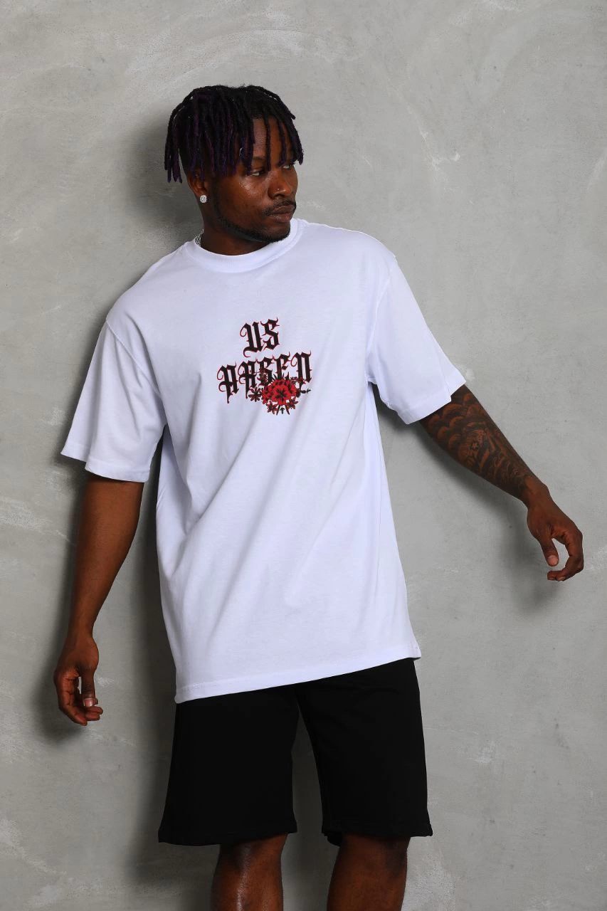 ASSEMA Erkek Oversize Baskılı Bisiklet Yaka  Kısa kol T-Shirt - Beyaz