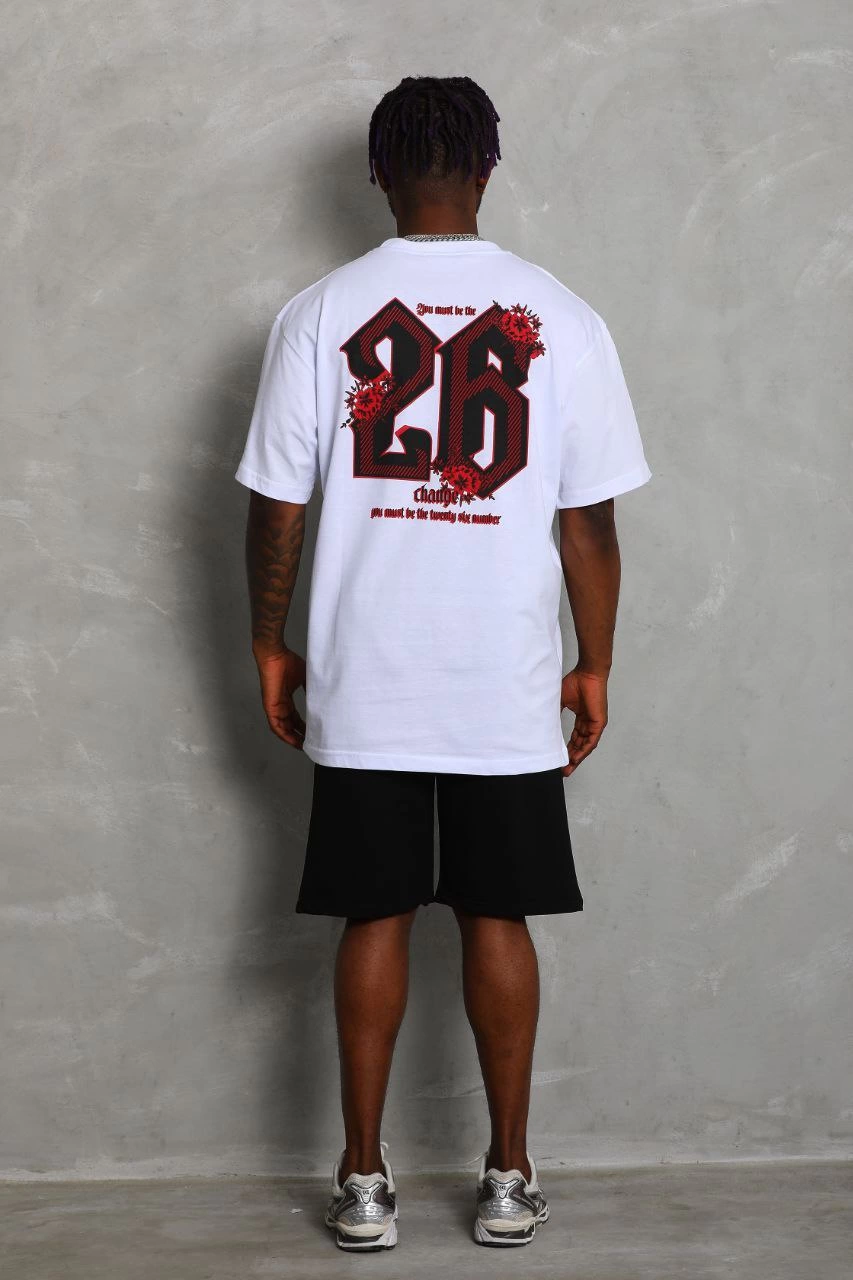 ASSEMA Erkek Oversize Baskılı Bisiklet Yaka  Kısa kol T-Shirt - Beyaz