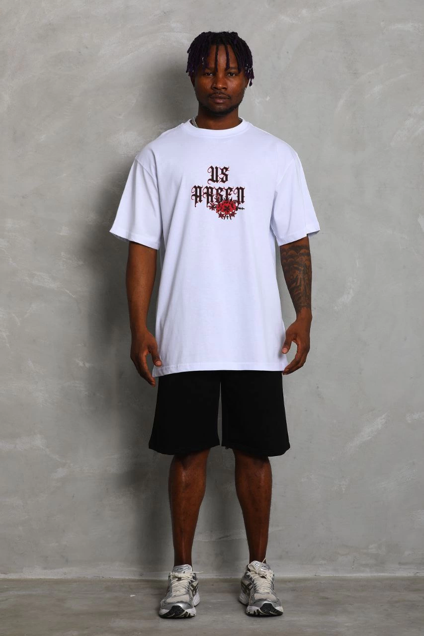 ASSEMA Erkek Oversize Baskılı Bisiklet Yaka  Kısa kol T-Shirt - Beyaz