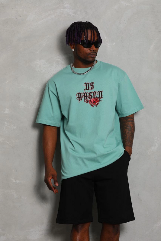 ASSEMA Unisex Oversize Baskılı Bisiklet Yaka T-Shirt - Mint Yeşili