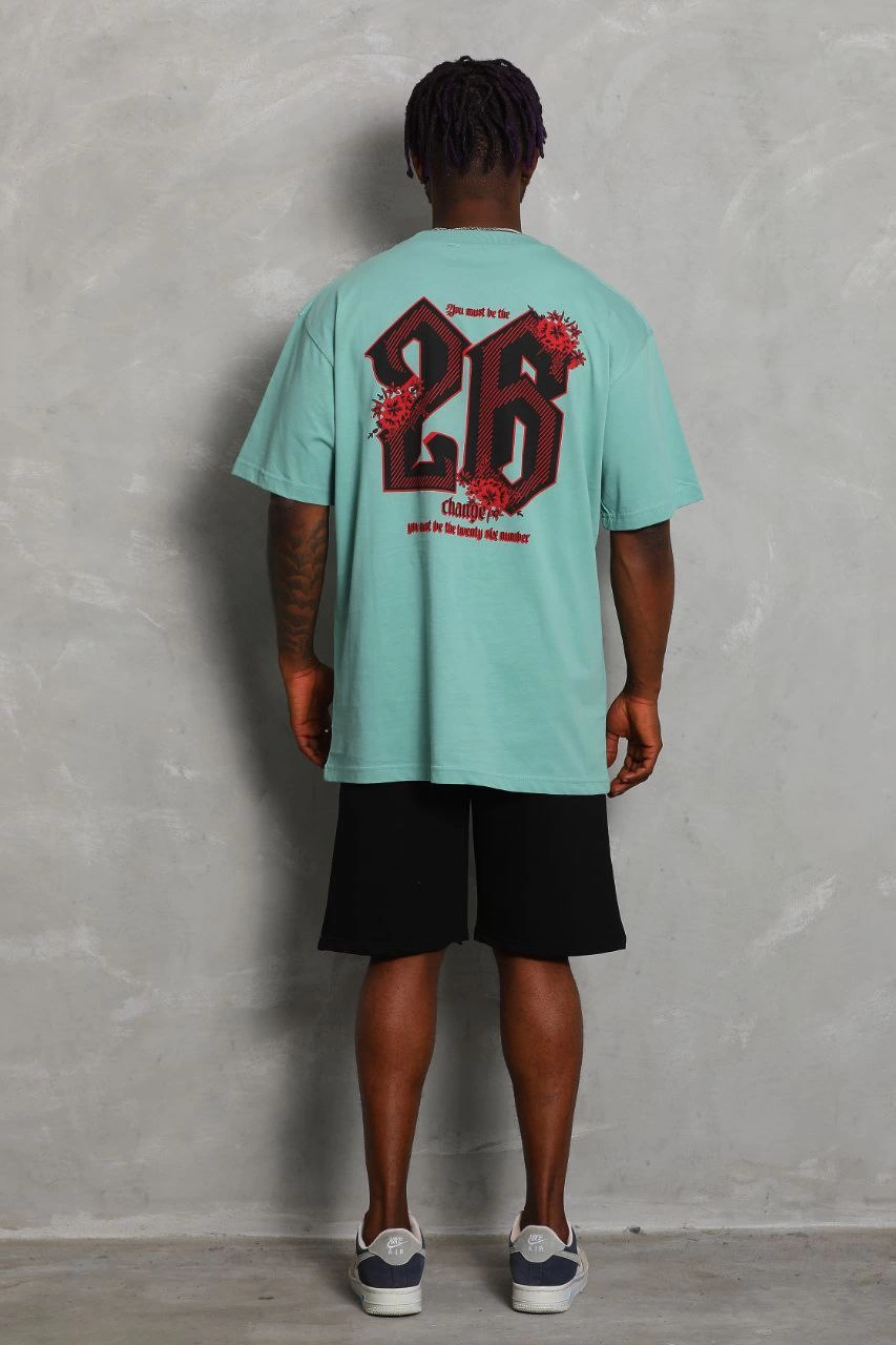 ASSEMA Unisex Oversize Baskılı Bisiklet Yaka T-Shirt - Mint Yeşili