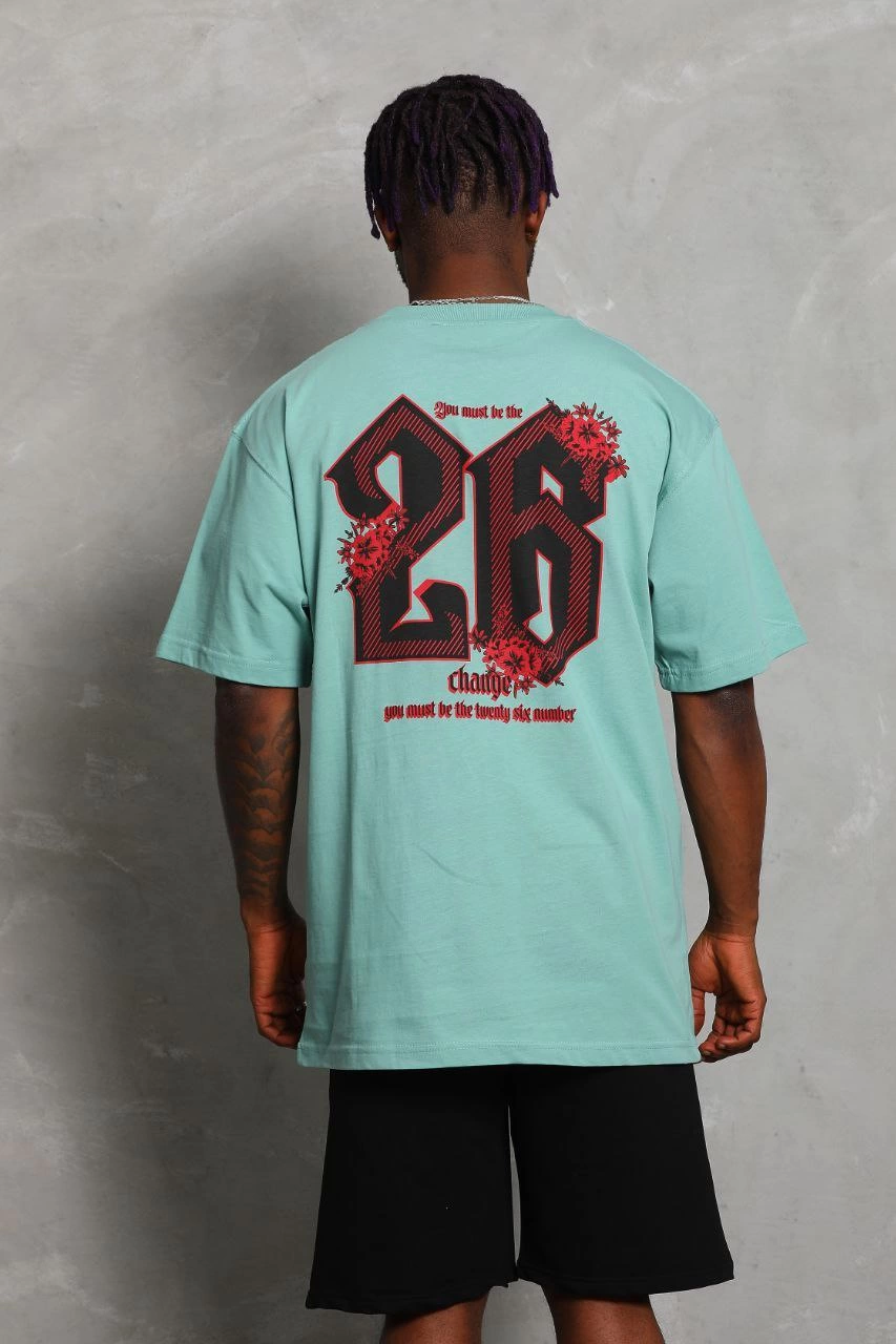ASSEMA Unisex Oversize Baskılı Bisiklet Yaka T-Shirt - Mint Yeşili