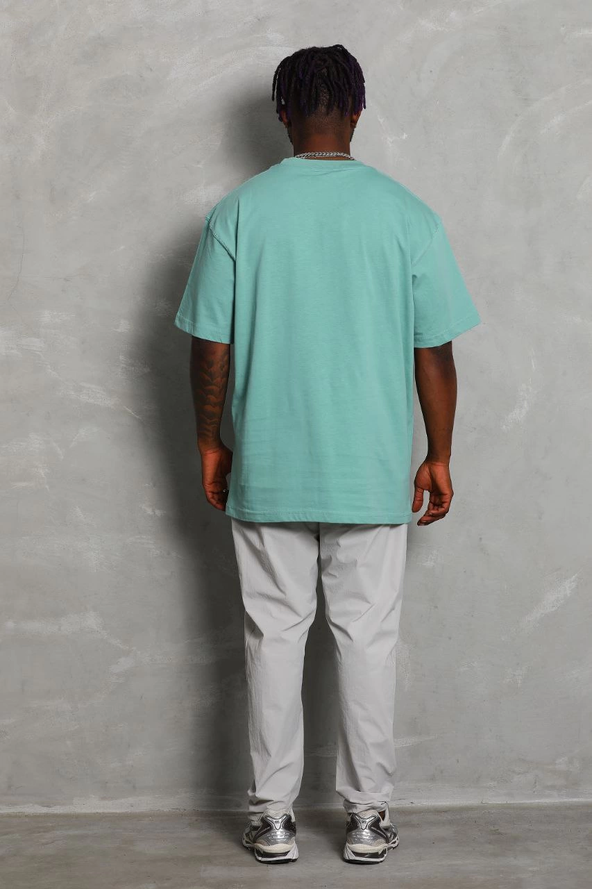 ASSEMA Erkek Düz Yazlık Kısa Kol Tişort Bisiklet Yaka Ovarsize T-Shirt - Mint Yeşili