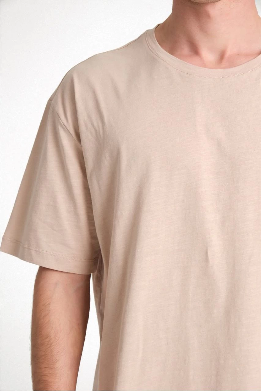 ASSEMA Erkek Düz  Kısa kol Penye T-shirt - Bej