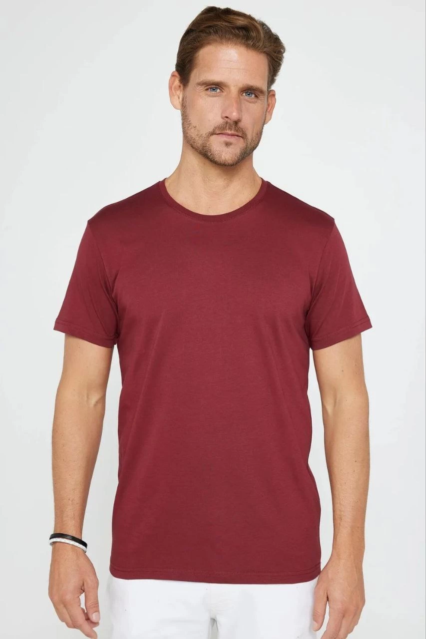 ASSEMA Erkek Düz Kısa kol Penye T-shirt - Bordo