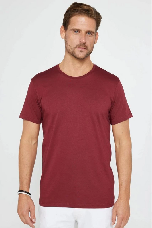 ASSEMA Erkek Düz Kısa kol Penye T-shirt - Bordo