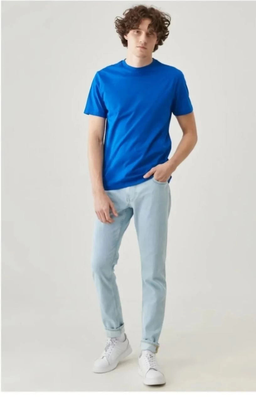 ASSEMA Erkek Düz  Kısa kol  Penye T-shirt - Mavi