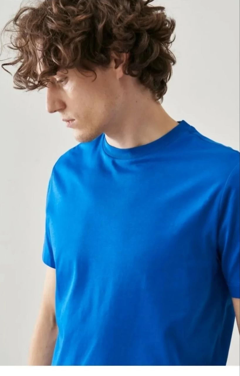 ASSEMA Erkek Düz  Kısa kol  Penye T-shirt - Mavi