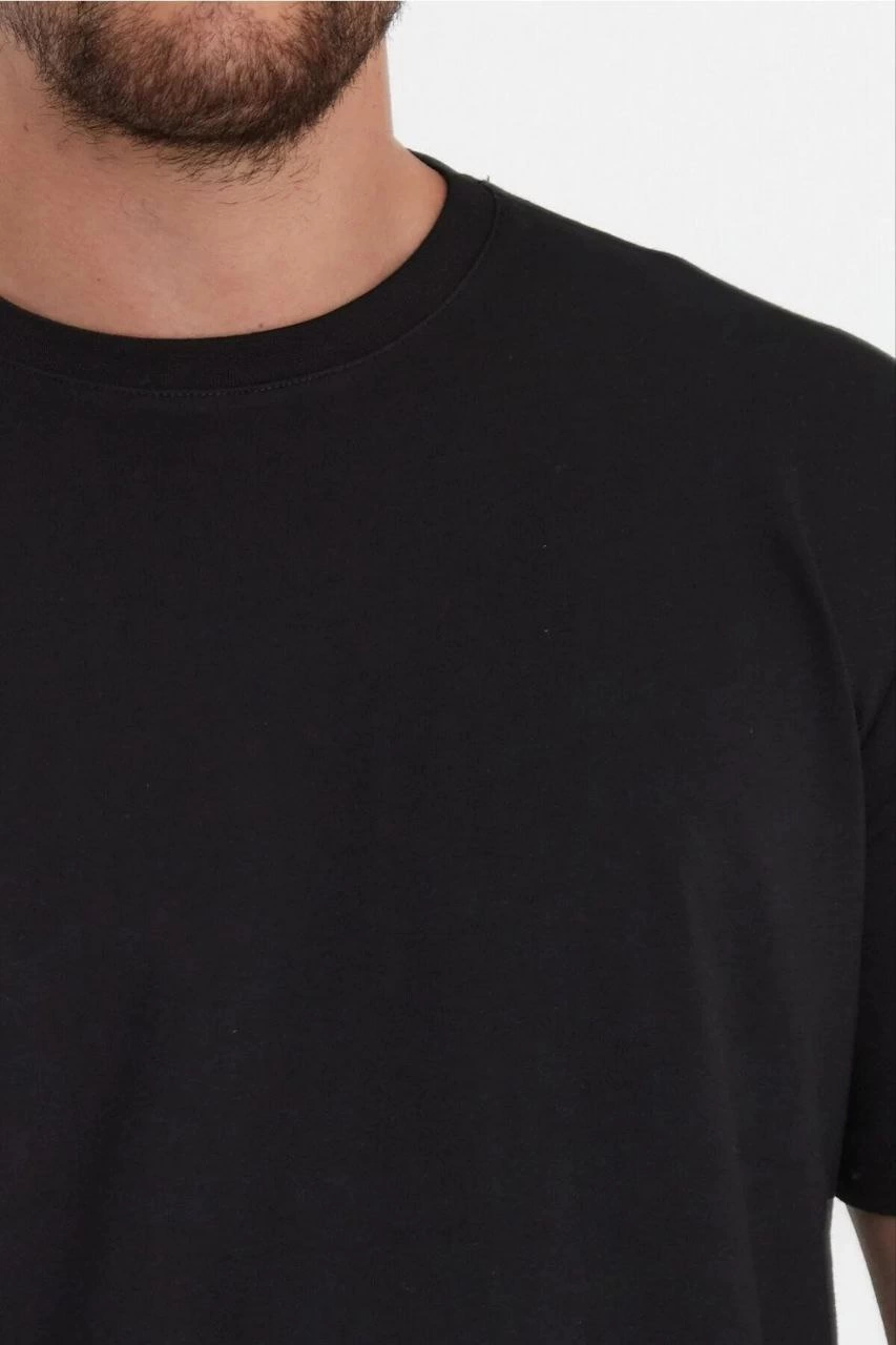 ASSEMA Erkek  Düz A Kalite Pamuklu Penye  T-shirt- Siyah