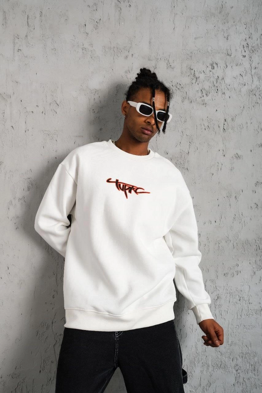 ASSEMA Erkek 3 İplik Gangster Baskılı Sweatshirt - Beyaz