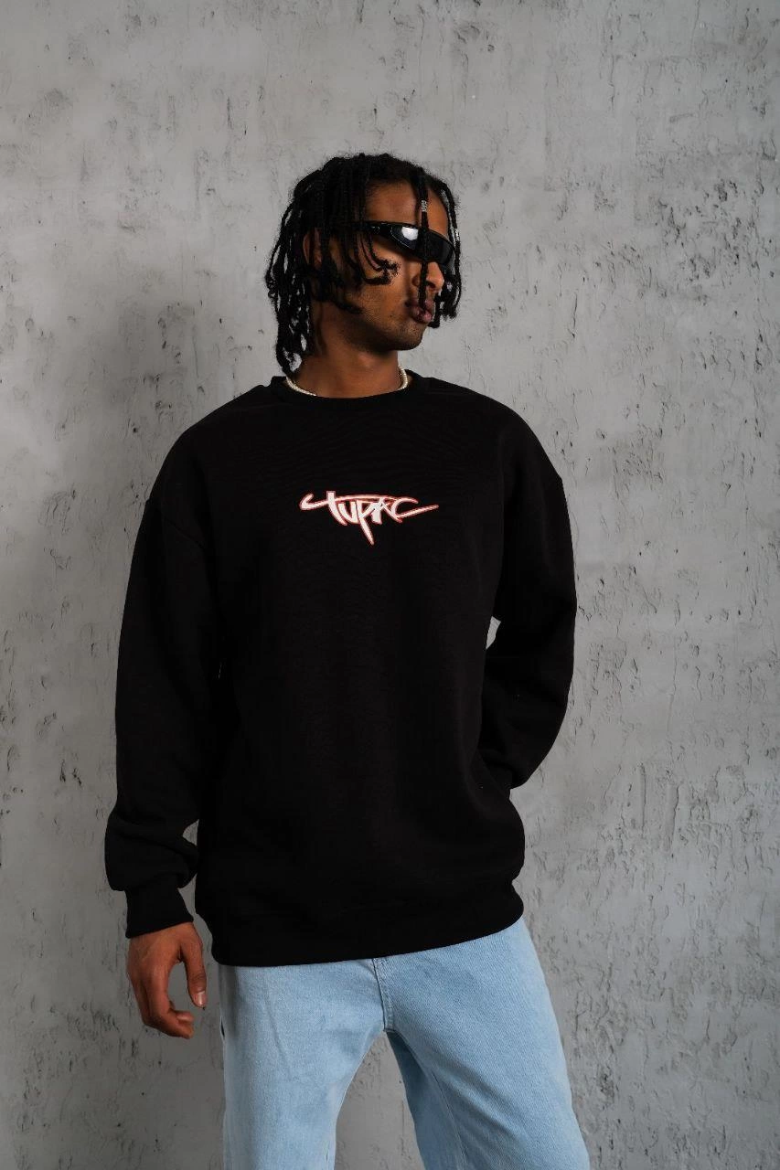 ASSEMA Erkek 3 İplik Gangster Baskılı Sweatshirt - Siyah