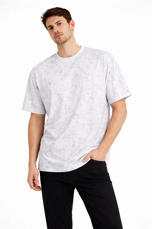ASSEMA Erkek Asit Yıkama Bisiklet Yaka Kısa Kollu Oversize T-Shirt Tişört - Beyaz