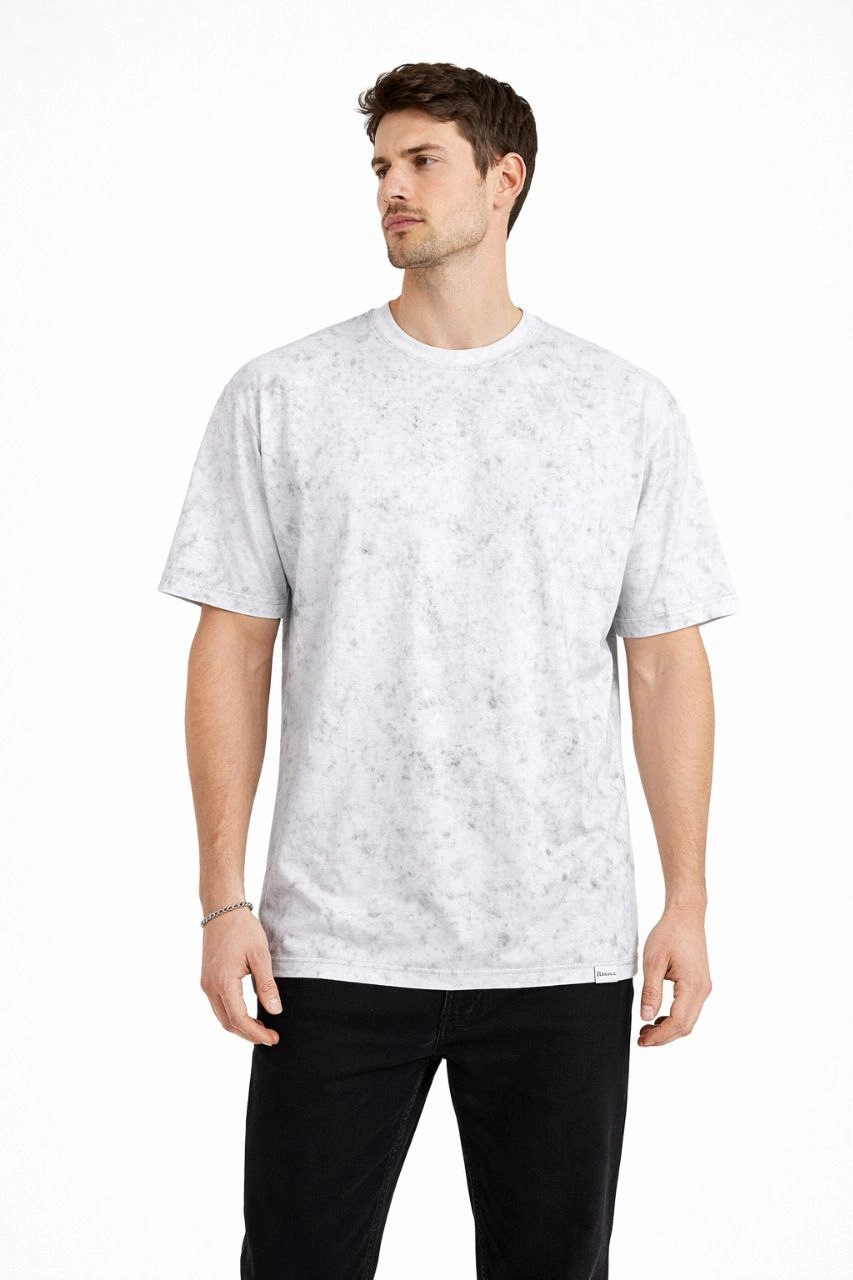 ASSEMA Erkek Asit Yıkama Bisiklet Yaka Kısa Kollu Oversize T-Shirt Tişört - Beyaz