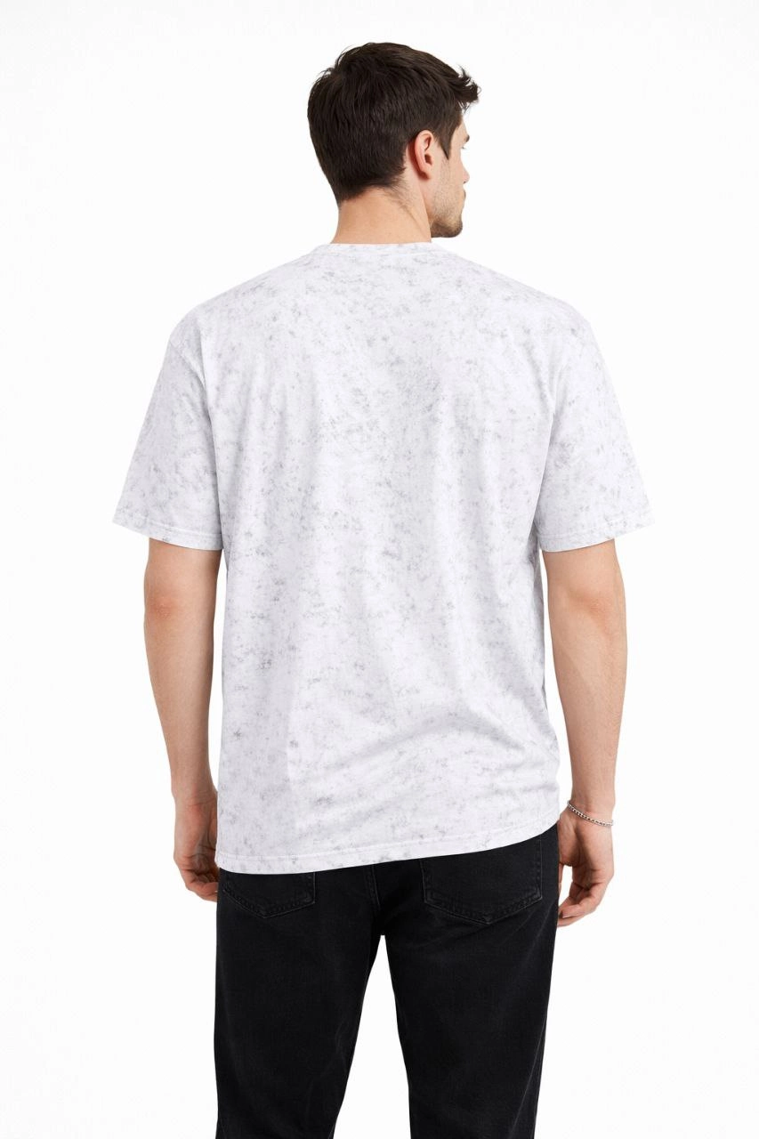 ASSEMA Erkek Asit Yıkama Bisiklet Yaka Kısa Kollu Oversize T-Shirt Tişört - Beyaz
