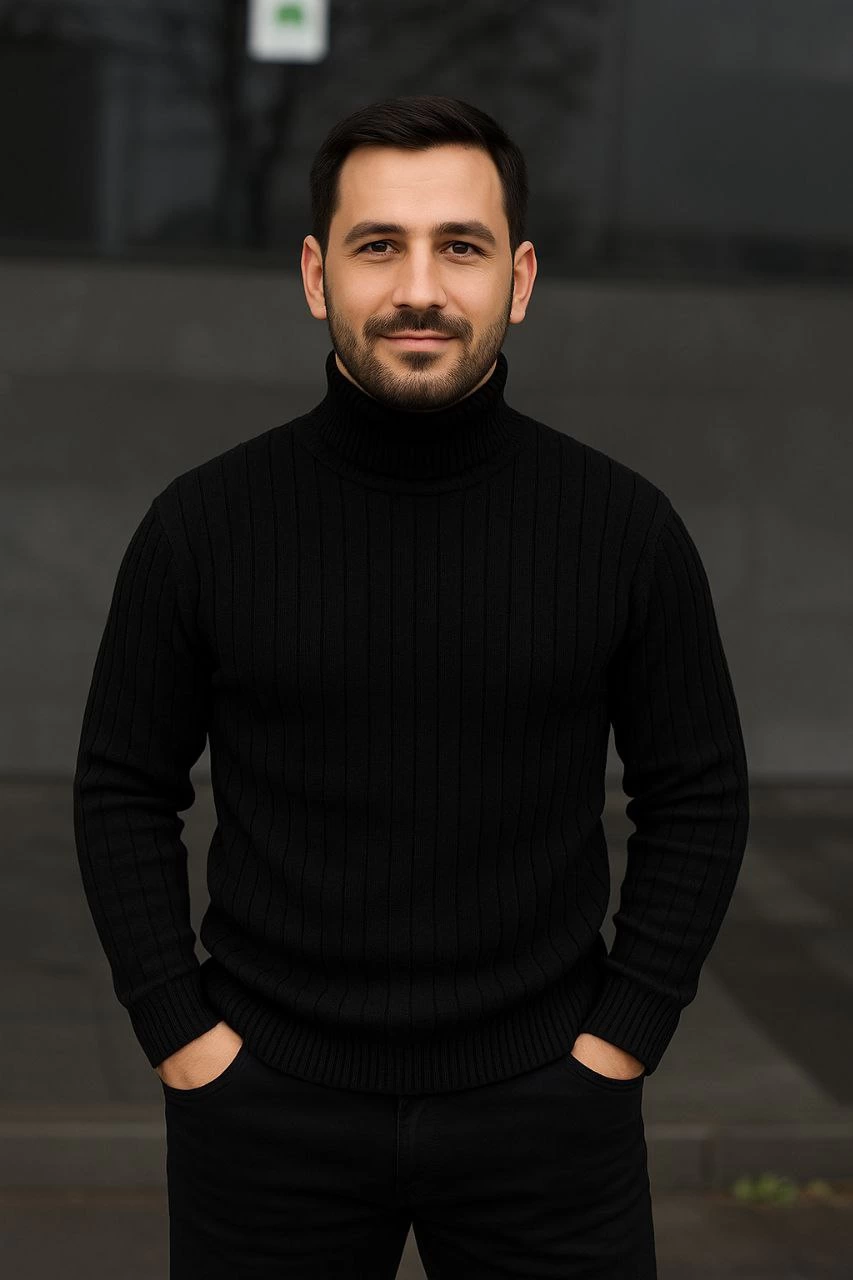 ASSEMA Erkek Balıkcı Yaka Bağazlı Triko Kazak Pamuklu Kalın Fitilli Dokuma Regular Fit - Siyah