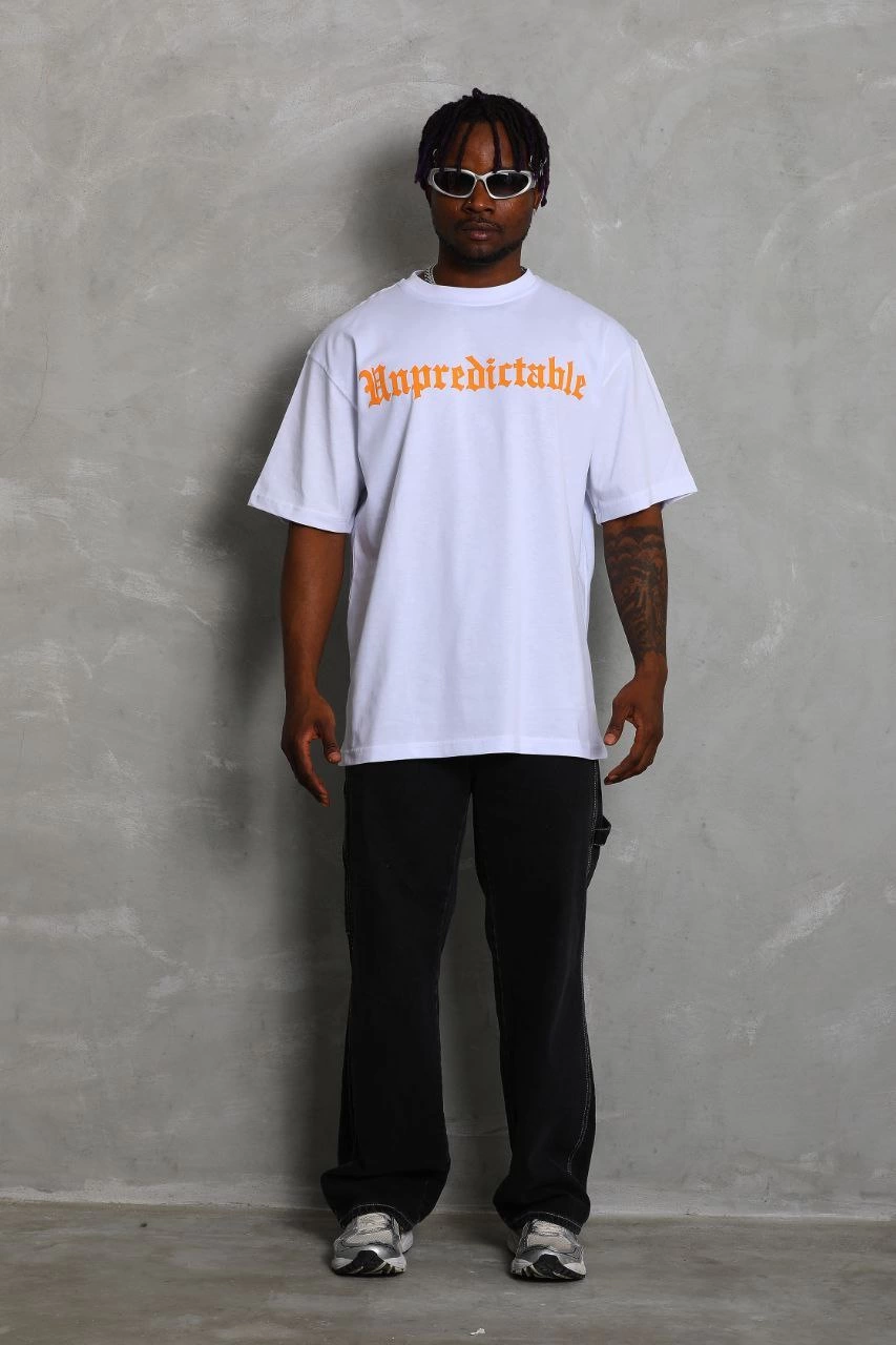 ASSEMA Unisex Oversize Baskılı Bisiklet Yaka T-Shirt - Beyaz