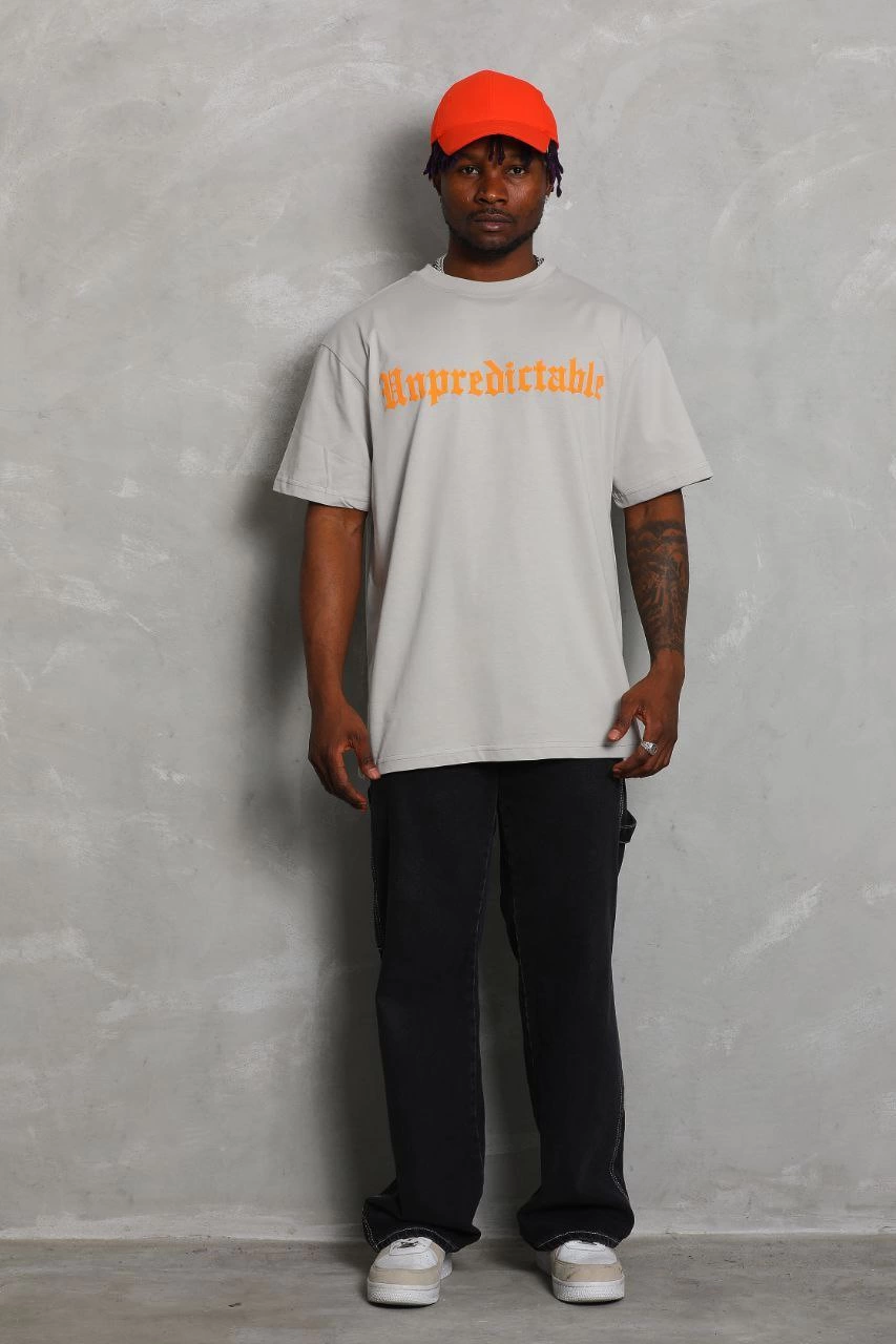 ASSEMA Unisex Oversize Baskılı Bisiklet Yaka T-Shirt - Gri