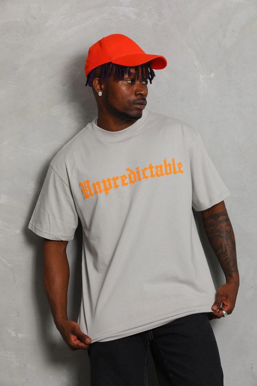 ASSEMA Unisex Oversize Baskılı Bisiklet Yaka T-Shirt - Gri