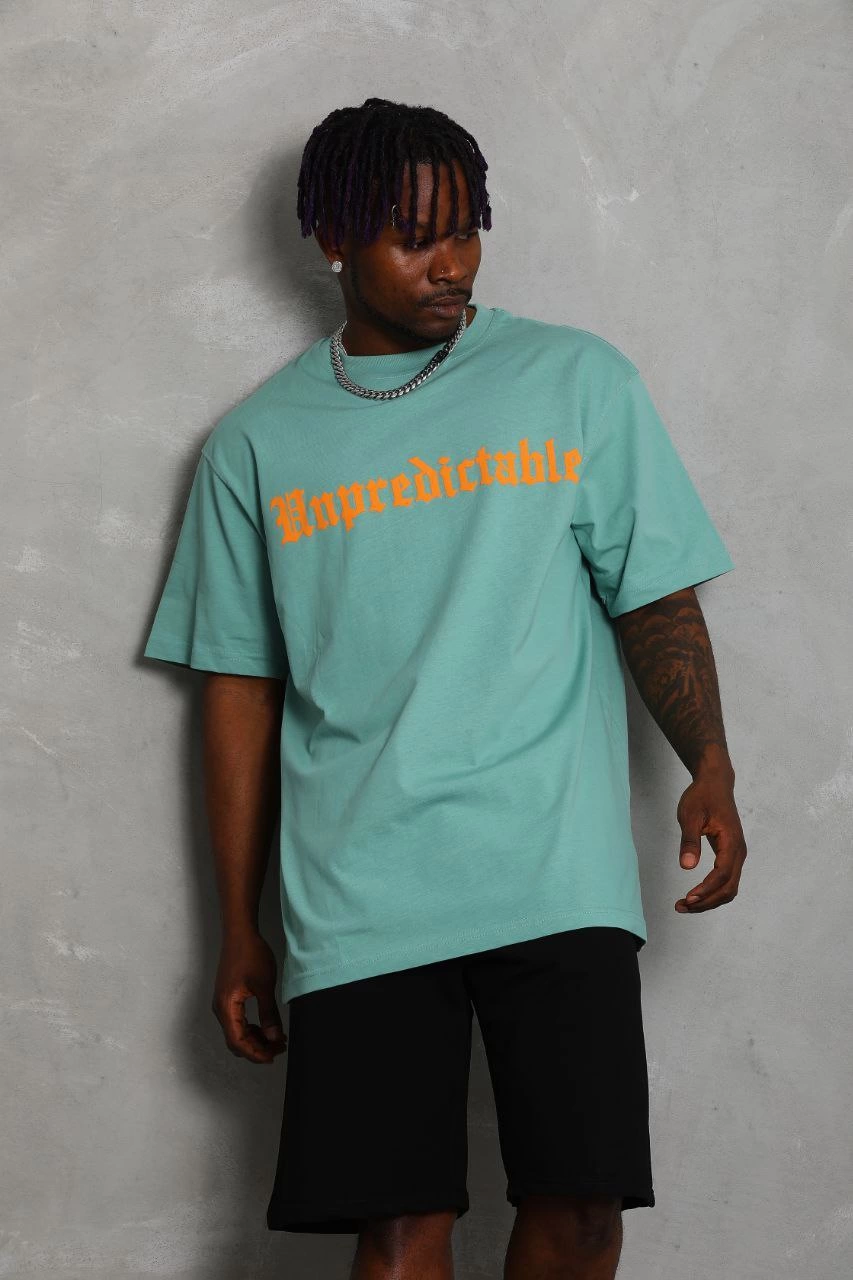 ASSEMA Unisex Oversize Baskılı Bisiklet Yaka T-Shirt - Mint Yeşili