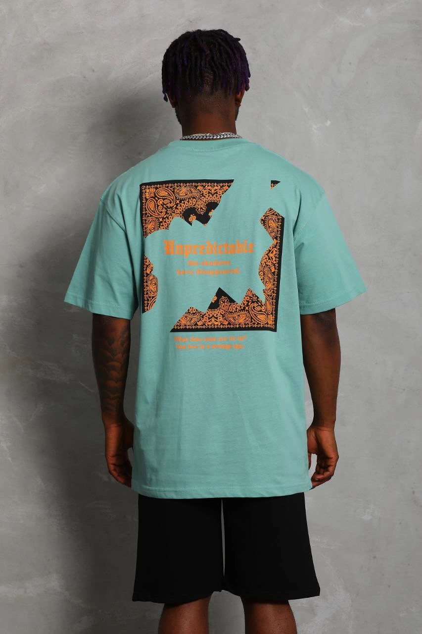 ASSEMA Unisex Oversize Baskılı Bisiklet Yaka T-Shirt - Mint Yeşili