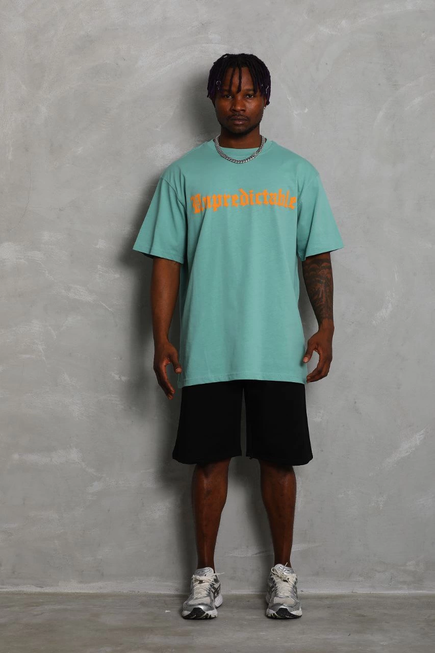 ASSEMA Unisex Oversize Baskılı Bisiklet Yaka T-Shirt - Mint Yeşili