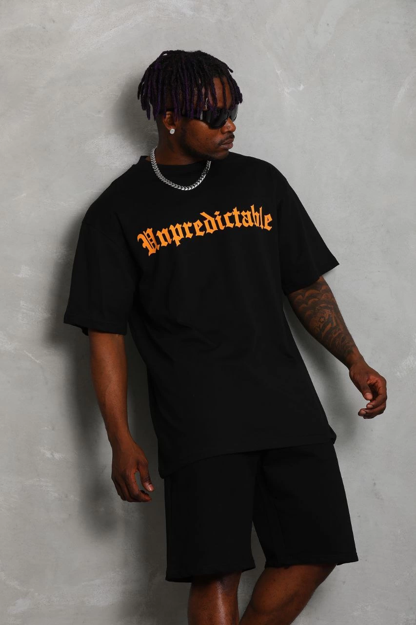 ASSEMA Unisex Oversize Baskılı Bisiklet Yaka T-Shirt - Siyah