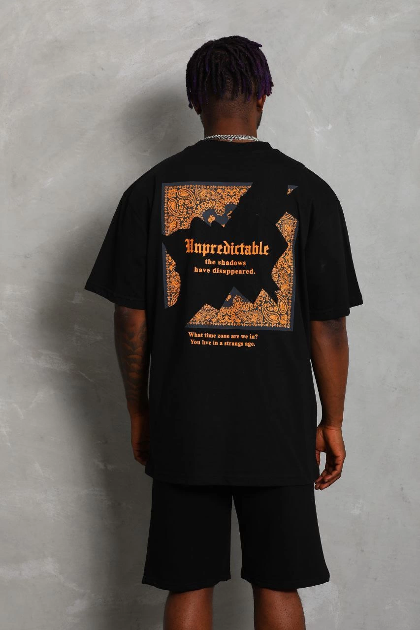 ASSEMA Unisex Oversize Baskılı Bisiklet Yaka T-Shirt - Siyah