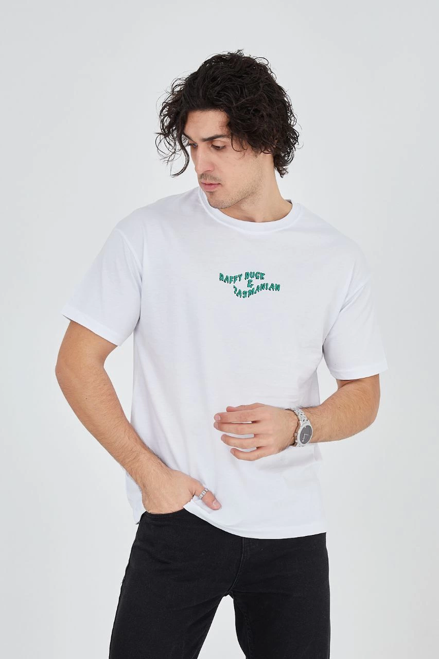ASSEMA Erkek Baskılı T-Shirt Kısa Kol Bisiklet Yaka Regular Fit Rahat Kalıp Günlük Tişört - Beyaz
