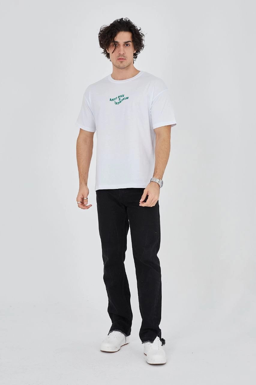 ASSEMA Erkek Baskılı T-Shirt Kısa Kol Bisiklet Yaka Regular Fit Rahat Kalıp Günlük Tişört - Beyaz