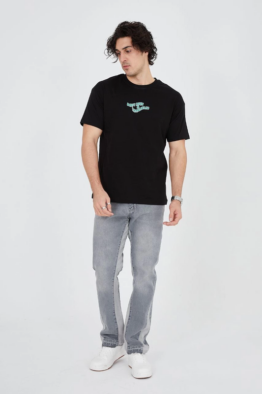 ASSEMA Erkek Baskılı 24/1 Penye T-Shirt - Siyah