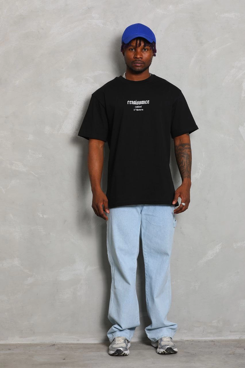 ASSEMA Unisex Oversize Baskılı Bisiklet Yaka T-Shirt - Siyah