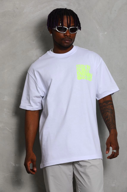ASSEMA Unisex Oversize Baskılı Bisiklet Yaka T-Shirt - Beyaz