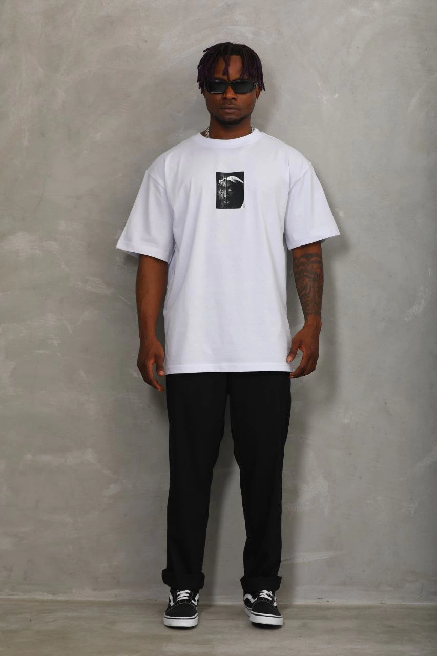 ASSEMA Erkek Kısa kol Baskılı Bisiklet Yaka T-Shirt - Beyaz