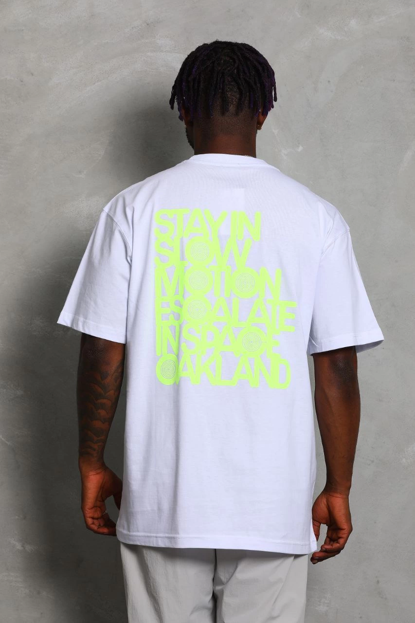 ASSEMA Unisex Oversize Baskılı Bisiklet Yaka T-Shirt - Beyaz