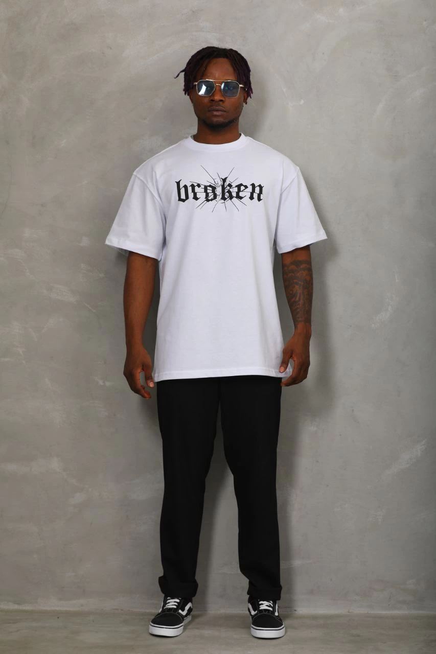 ASSEMA Erkek Baskılı T-Shirt Kısa Kol Bisiklet Yaka Regular Fit Rahat Kalıp Günlük Tişört - Beyaz