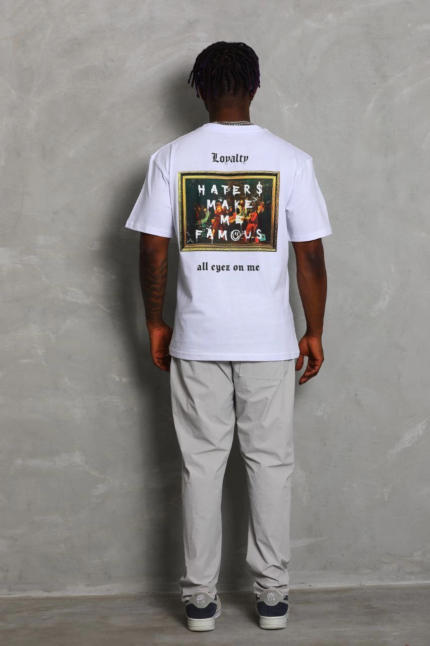 ASSEMA Unisex Oversize Baskılı Bisiklet Yaka T-Shirt - Beyaz