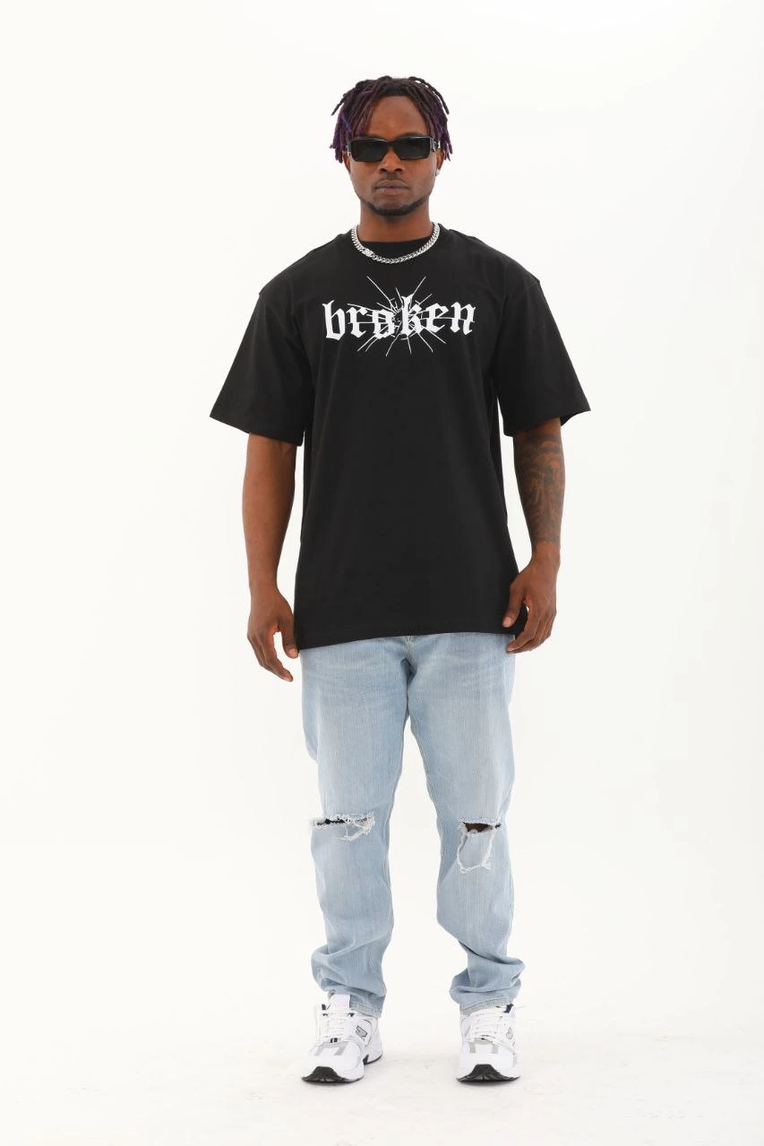 ASSEMA Erkek Baskılı T-Shirt Kısa Kol Bisiklet Yaka Regular Fit Rahat Kalıp Günlük Tişört - Siyah