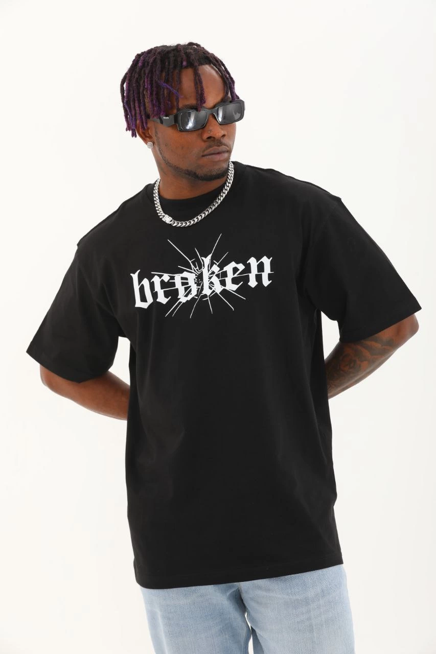 ASSEMA Erkek Baskılı T-Shirt Kısa Kol Bisiklet Yaka Regular Fit Rahat Kalıp Günlük Tişört - Siyah