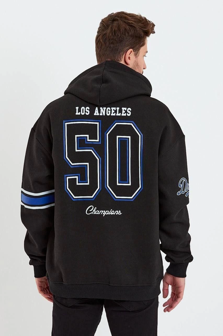 ASSEMA Erkek Baskılı Kapşonlu Üç iplik Oversize Sweatshirt - Siyah