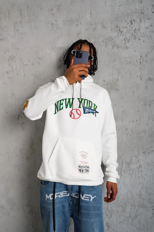 ASSEMA Erkek Baskılı Kapüşonlu  üç iplik pamuklu Sweatshirt - Beyaz