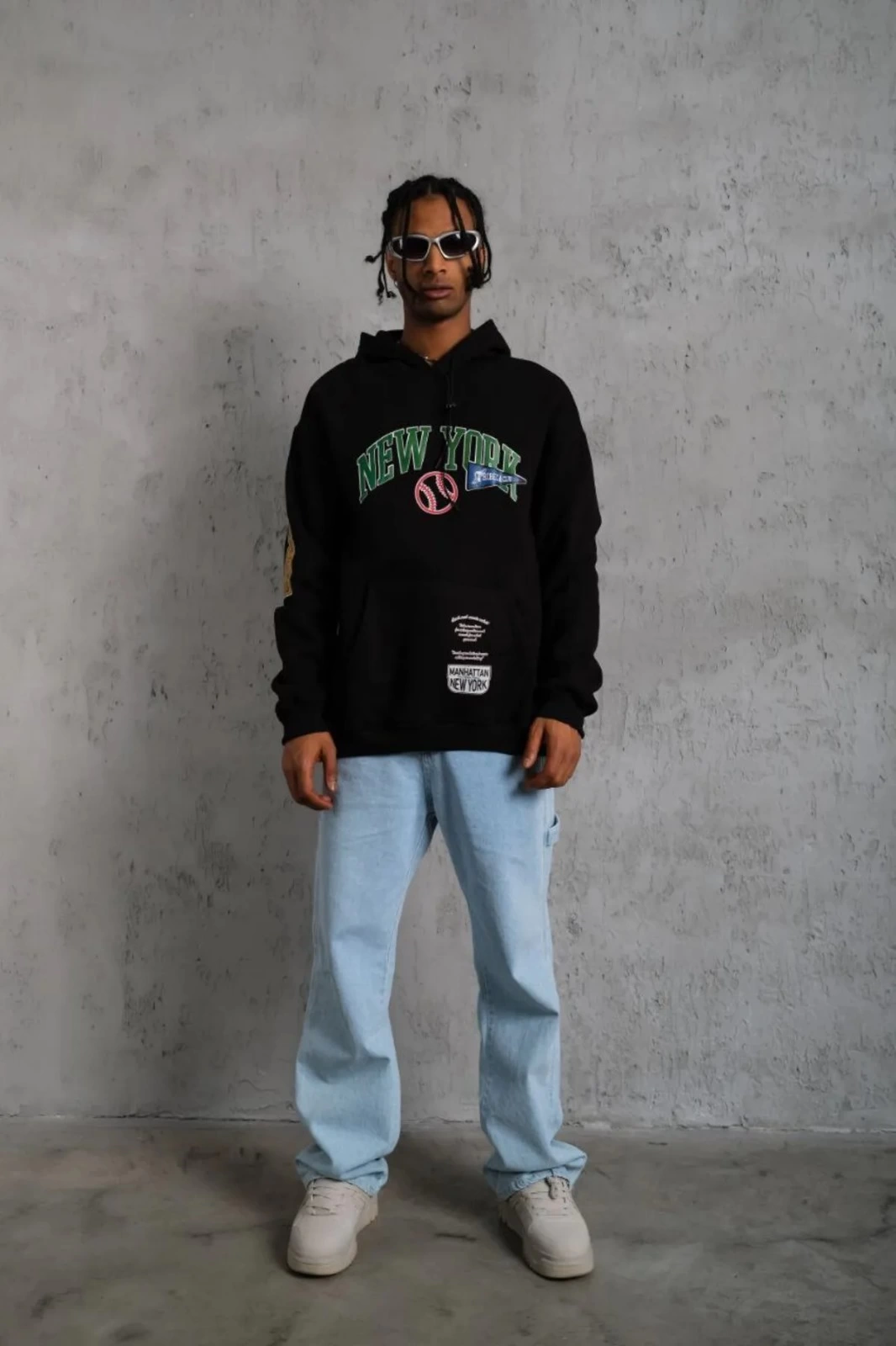 ASSEMA Erkek Baskılı Kapüşonlu  üç iplik pamuklu Sweatshirt - Siyah