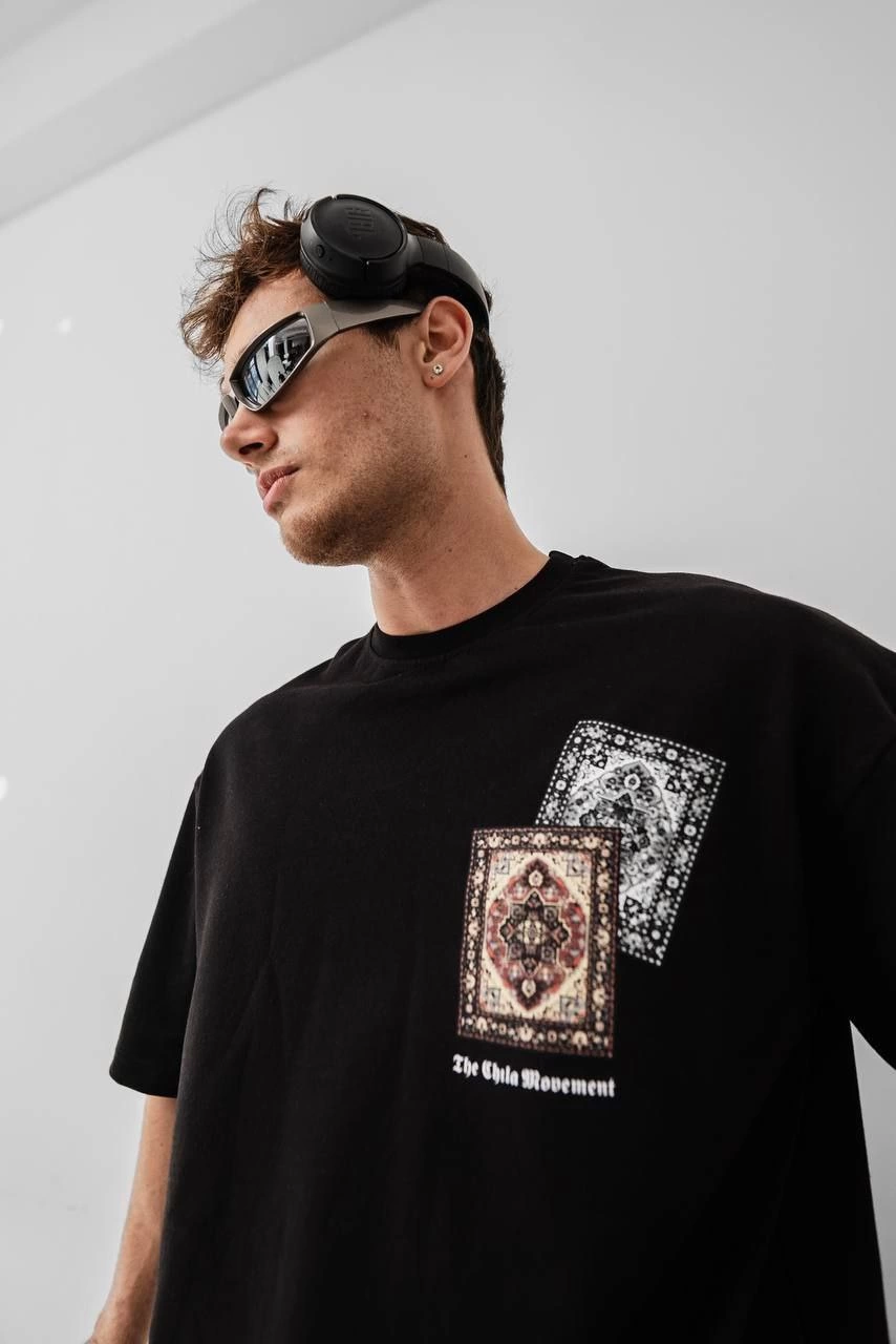 ASSEMA Erkek Baskılı Oversize Kısa kol  T-shirt - Siyah