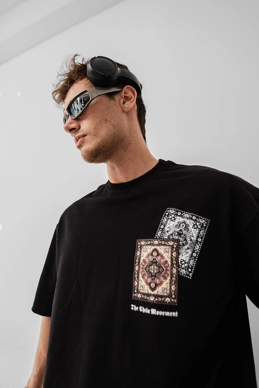 ASSEMA Erkek Baskılı Oversize Kısa kol  T-shirt - Siyah