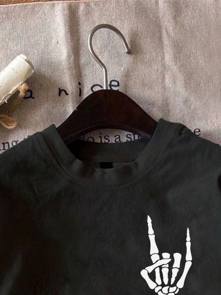 ASSEMA Erkek Baskılı T-Shirt Kısa Kol Bisiklet Yaka Regular Fit Rahat Kalıp Tişört - Siyah