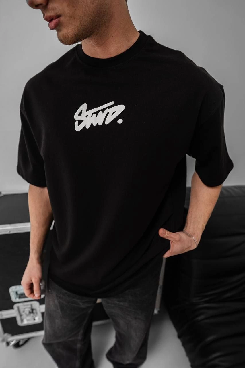 ASSEMA Erkek Baskılı Oversize Kısa kol  T-shirt - Siyah